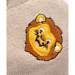 Babyhug Knit Full Sleeves Sweater with Lion Embroidery - White & Beige