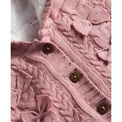 Babyhug Knitted Full Sleeves Front Open Hooded Sweater with Bow Applique & Cable Knit Design - Pink