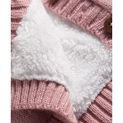 Babyhug Knitted Full Sleeves Front Open Hooded Sweater with Bow Applique & Cable Knit Design - Pink