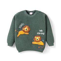 Babyhug Knit Full  Sleeves Pullover Sweater with Lion Design - Green