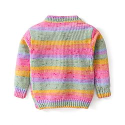 Babyhug Knitted Full Sleeves Pullover Sweater with Stripes Design & Sequin Butterfly Embroidery - Pink