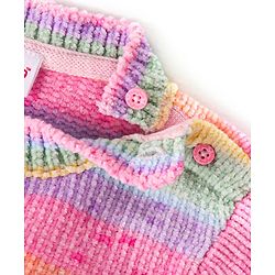 Babyhug Knitted Full Sleeves Pullover Sweater with Stripes Design & Sequin Butterfly Embroidery - Pink