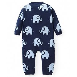 Babyhug Cotton Woven Full Sleeves Winter Romper Elephant Print - Navy Blue