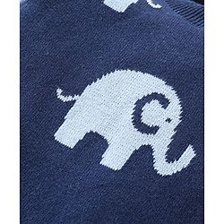 Babyhug Cotton Woven Full Sleeves Winter Romper Elephant Print - Navy Blue