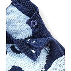 Babyhug Cotton Woven Full Sleeves Winter Romper Elephant Print - Navy Blue