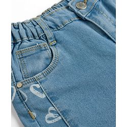 Babyhug Denim Full Length Washed Jeans With Stretch & Heart Print - Blue