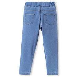 Babyhug Woven Full Length Washed Denim Jeans With Stretch & Floral Embroidery - Blue