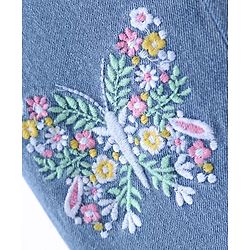 Babyhug Woven Full Length Washed Denim Jeans With Stretch & Floral Embroidery - Blue