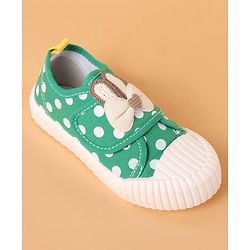 Cute Walk by Babyhug Velcro Closure Casual Shoes With Polka Dot Print & Bow Applique - Green