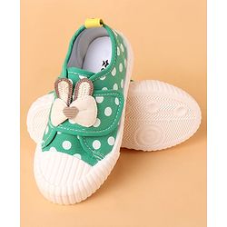 Cute Walk by Babyhug Velcro Closure Casual Shoes With Polka Dot Print & Bow Applique - Green