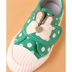 Cute Walk by Babyhug Velcro Closure Casual Shoes With Polka Dot Print & Bow Applique - Green