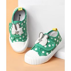 Cute Walk by Babyhug Velcro Closure Casual Shoes With Polka Dot Print & Bow Applique - Green