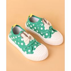 Cute Walk by Babyhug Velcro Closure Casual Shoes With Polka Dot Print & Bow Applique - Green