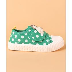 Cute Walk by Babyhug Velcro Closure Casual Shoes With Polka Dot Print & Bow Applique - Green