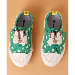 Cute Walk by Babyhug Velcro Closure Casual Shoes With Polka Dot Print & Bow Applique - Green