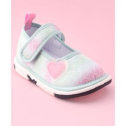 Cute Walk by Babyhug Velcro Closure Casual Shoes With Heart Patch Applique - Green