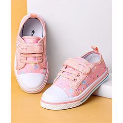 Cute Walk by Babyhug Casual Shoes with Velcro Closure & Butterfly Print - Peach