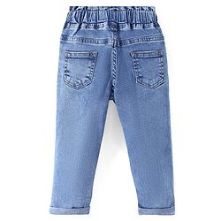 Babyhug Denim Full Length with Stretch Jeans Floral Embroidery - Blue