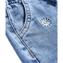 Babyhug Denim Full Length with Stretch Jeans Floral Embroidery - Blue