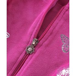 Babyhug Woven Full Sleeves Front Zipper Winter Wear Suit With Butterflies Print - Fuchsia