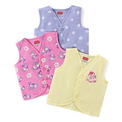 Babyhug 100% Cotton Woven Sleeveless Front Open Jhablas with Floral Prints Pack of 3 - Blue Pink & Yellow
