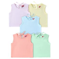 Babyhug 100% Cotton Woven Sleeveless Solid Colour Jhablas With Knot Tie Up Pack of 5 - Multicolour