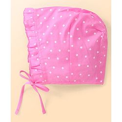 Babyhug 100% Cotton Woven Caps with Solid Polka Dots & Floral Print Pack of 3 - Blue Pink & White