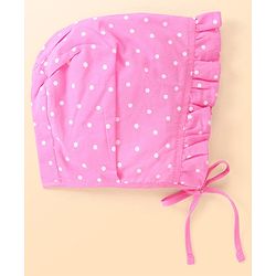 Babyhug 100% Cotton Woven Caps with Solid Polka Dots & Floral Print Pack of 3 - Blue Pink & White