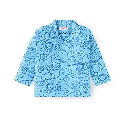 Babyhug Cotton Woven Full Sleeves Front Open Night Suit With Animals Print - Blue