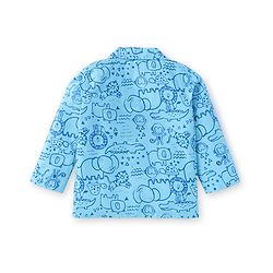 Babyhug Cotton Woven Full Sleeves Front Open Night Suit With Animals Print - Blue