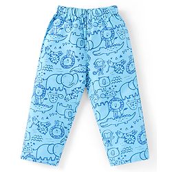 Babyhug Cotton Woven Full Sleeves Front Open Night Suit With Animals Print - Blue