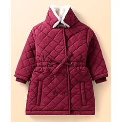 Babyhug Woven Full Sleeves High Neck Trench Coat with Quilt Design - Wine