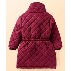 Babyhug Woven Full Sleeves High Neck Trench Coat with Quilt Design - Wine