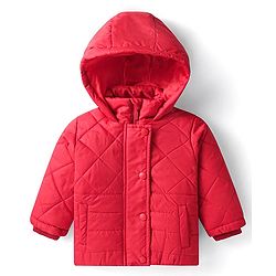 Babyhug Woven Full Sleeves Padded Hooded Jacket with Quilted Design & Solid Colour - Red