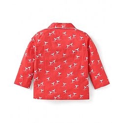 Babyhug Cotton Woven Full Sleeves Front Open Night Suit With Animal Print - Red