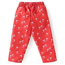 Babyhug Cotton Woven Full Sleeves Front Open Night Suit With Animal Print - Red