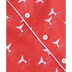 Babyhug Cotton Woven Full Sleeves Front Open Night Suit With Animal Print - Red