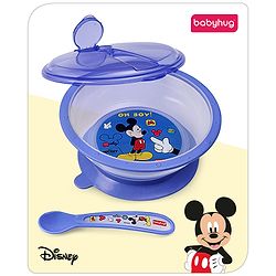 Babyhug Disney Mickey Mouse Designed Suction Bowl with Lid & Spoon Blue  - 300 ml
