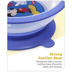 Babyhug Disney Mickey Mouse Designed Suction Bowl with Lid & Spoon Blue  - 300 ml