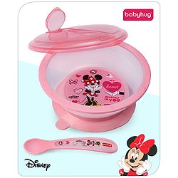 Babyhug Disney Mickey Mouse Designed Suction Bowl with Lid & Spoon Blue  - 300 ml