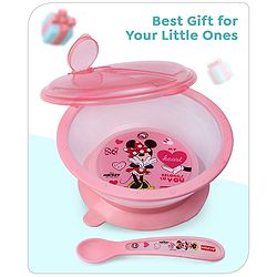 Babyhug Disney Mickey Mouse Designed Suction Bowl with Lid & Spoon Blue  - 300 ml
