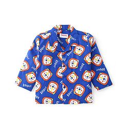 Babyhug Cotton Woven Full Sleeves Front Open Night Suit with Lion Print - Blue