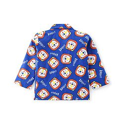 Babyhug Cotton Woven Full Sleeves Front Open Night Suit with Lion Print - Blue