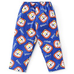 Babyhug Cotton Woven Full Sleeves Front Open Night Suit with Lion Print - Blue