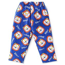 Babyhug Cotton Woven Full Sleeves Front Open Night Suit with Lion Print - Blue