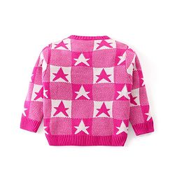 Babyhug Knitted Full Sleeves Pullover Sweater with Checkered & Star Design - Pink