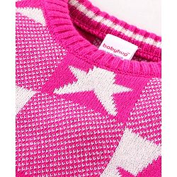 Babyhug Knitted Full Sleeves Pullover Sweater with Checkered & Star Design - Pink