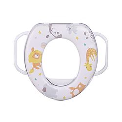 Babyhug Soft Cushioned Baby Potty Seat with Handle & Animal Print -  White