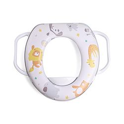 Babyhug Soft Cushioned Baby Potty Seat with Handle & Animal Print -  White