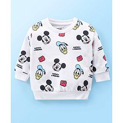 Babyhug Disney Cotton Knit Full Sleeves T-Shirt & Jogger Set with Mickey Mouse Graphics - Red & White